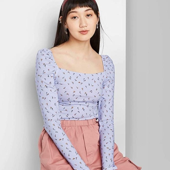 Wild Fable Lavender Puff Sleeve Square Neck Top - Picture 1 of 7